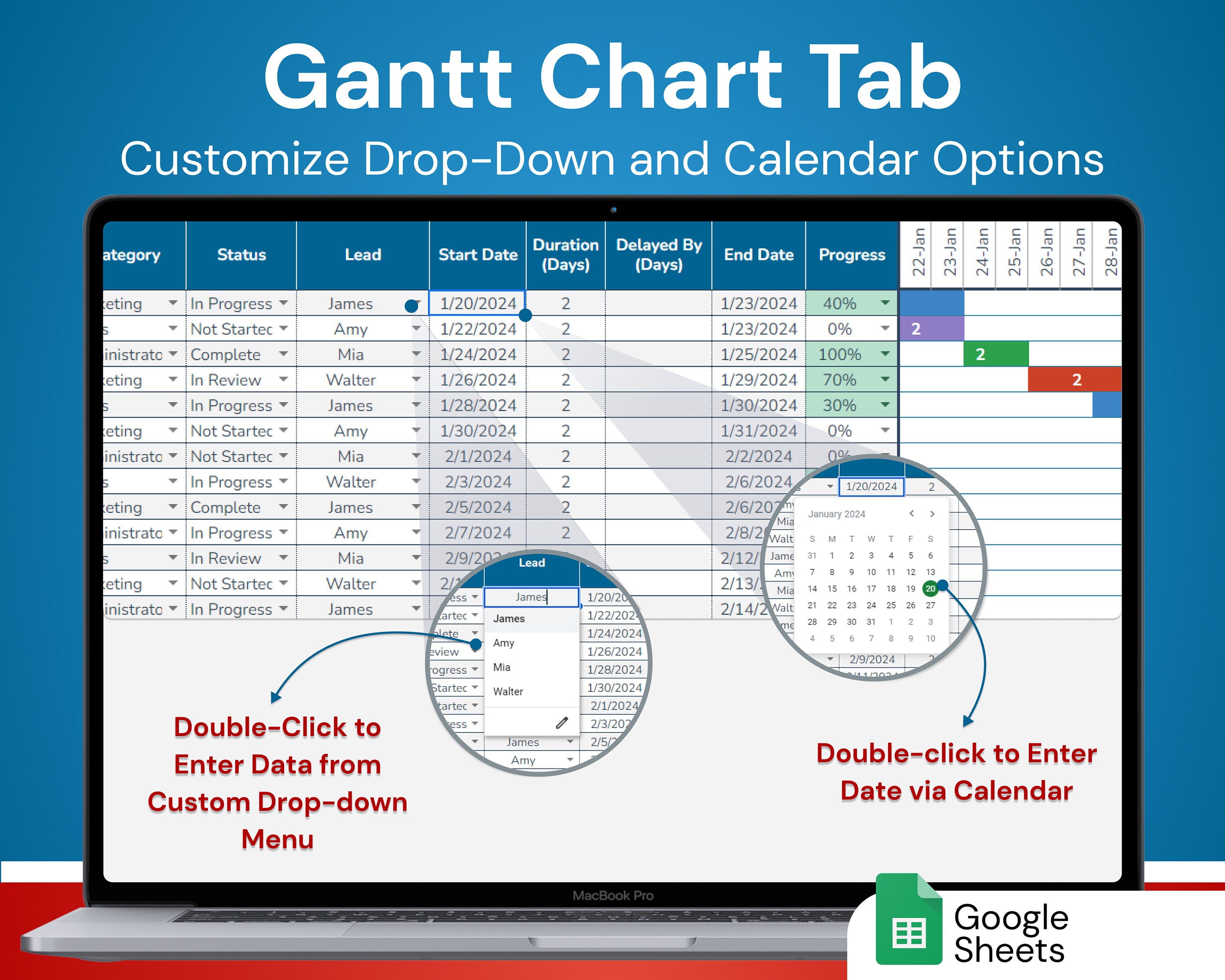 Project Gantt Chart | Google Sheets Template | Task Scheduler ...