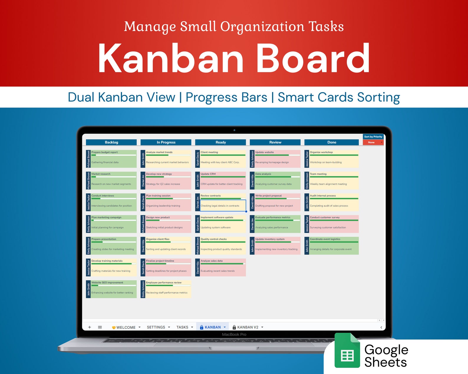 Kanban Board: Task Status Tracker | Google Sheets Tool | Streamlined ...