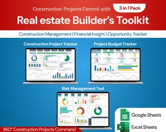 Real Estate Builder’s Toolkit 3in1 Pack | Construction Project Budget & Risk Management | Google Sheets Version