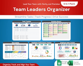 Team Leaders Organizer 5-in-1 Pack - Excel & Google Sheets - Performance and Progress Tracking