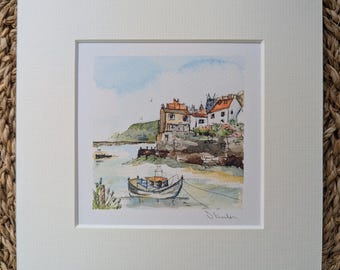 Staithes Yorkshire Coast Print: Mini Watercolour Landscape