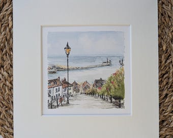 Whitby, 199 Steps, Yorkshire Coast Print: Mini Watercolour Landscape