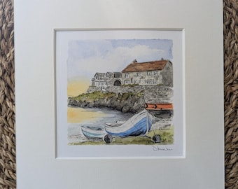 Northumberland Coast, Craster Mini Watercolour Landscape Print
