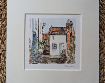 Robin Hood's Bay Mini Watercolour Print: Yorkshire Coastal Art