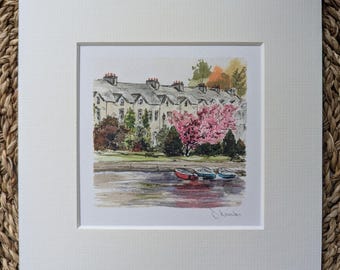 Otley River Wharfe Mini Watercolor Print: Yorkshire Landscape Art