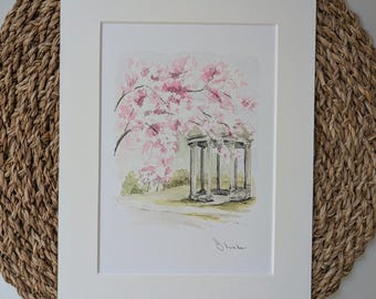 Spring Blossom on The Stray, Tewit Well, Watercolour Print - Harrogate Yorkshire Art