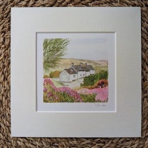 Ilkley Moor, Yorkshire Moors, Mini Watercolour Print: White Wells Landscape Art image 1