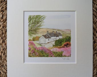 Ilkley Moor, Yorkshire Moors, Mini Watercolour Print: White Wells Landscape Art