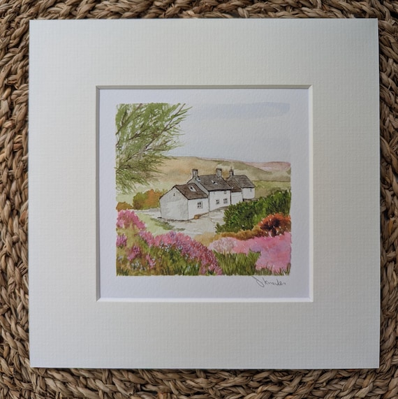 Ilkley Moor, Yorkshire Moors, Mini Watercolour Print: White Wells Landscape Art