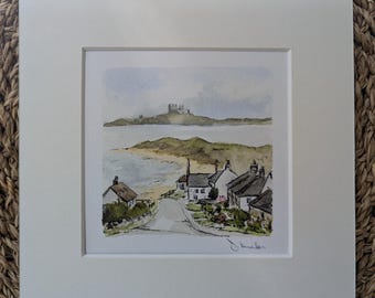 Northumberland Coast Low Newton and Dunstanburgh, Mini Watercolour Landscape Print