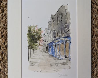 Ilkley Bookshop Print: Yorkshire Cherry Blossom Watercolor Sketch