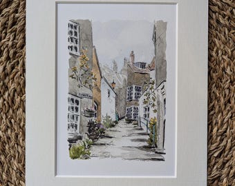 Robin Hood's Bay Print, Yorkshire Coast Watercolor Illustration