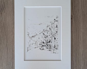 Haworth Village, West Yorkshire. Pen Urban Sketch Illustration. Print from original drawing.