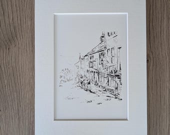 Haworth Village, West Yorkshire. Pen Urban Sketch Illustration. Print from original drawing.