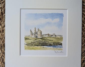Northumberland Coast Dunstanburgh Castle Mini Watercolour Landscape Print