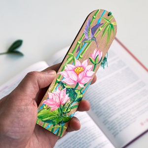 Gift for mom, Hand painted Ukrainian bookmark with tassel, Personalized gift with Petrykivka painting, Unique wooden decor in Japanese style