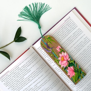 Ukrainian hand painted bookmark, Wooden bookmark with tassel, Accessories for book lover, Petrykivka painting art, Persohalized gift for her