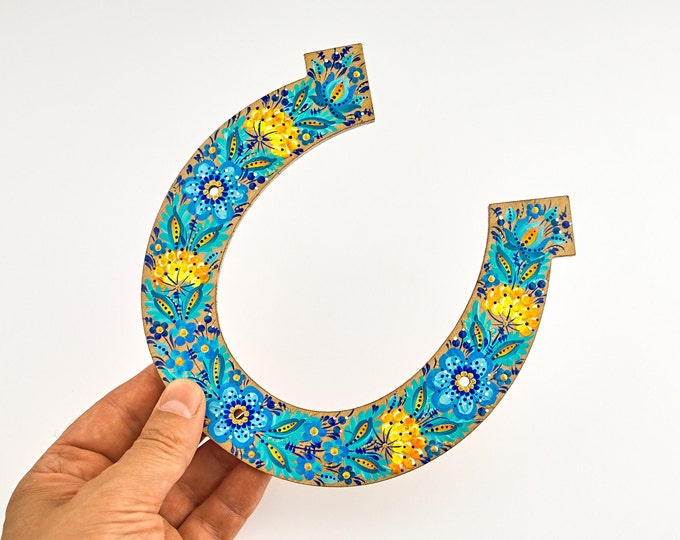Lucky Horseshoe, Hand Painted Ukrainian Petrykivka Art, Boho Wall Decor, Wedding Gift Ideas