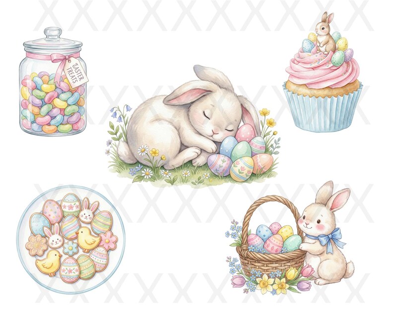 Watercolor Easter Clipart Bundle, Soft Pastel Spring Bunny PNG, Digital ...