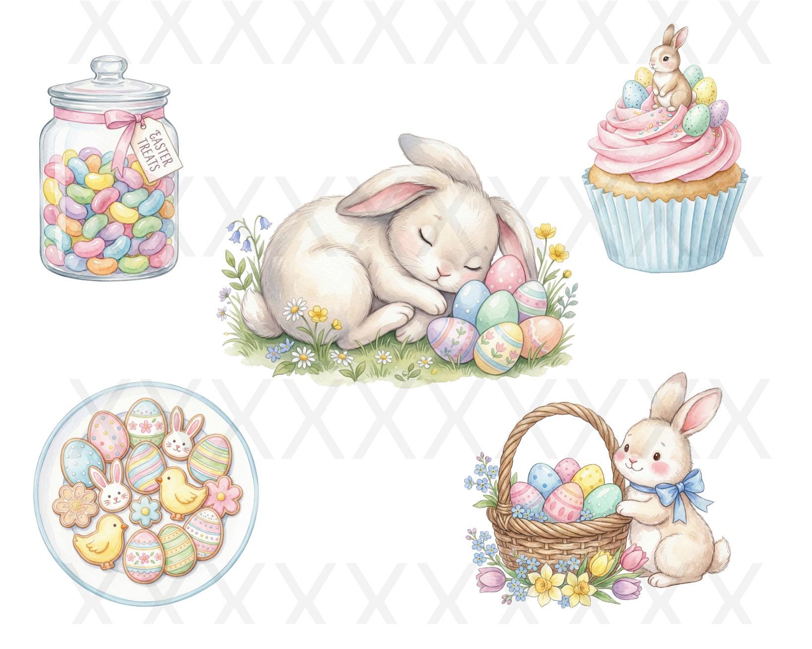 Watercolor Easter Clipart Bundle, Soft Pastel Spring Bunny PNG, Digital ...