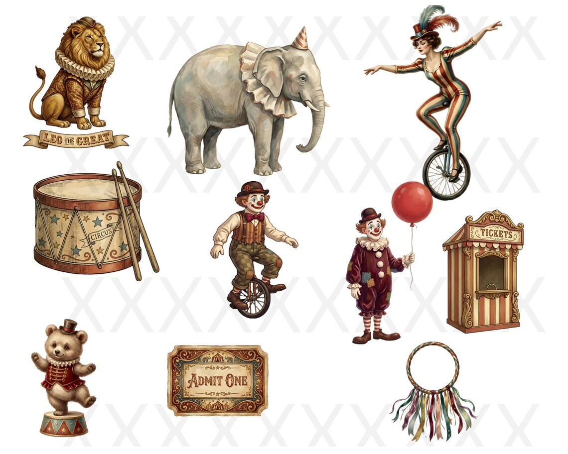Vintage Circus Clipart Bundle | 30 Circus Pngs | Transparent Background ...