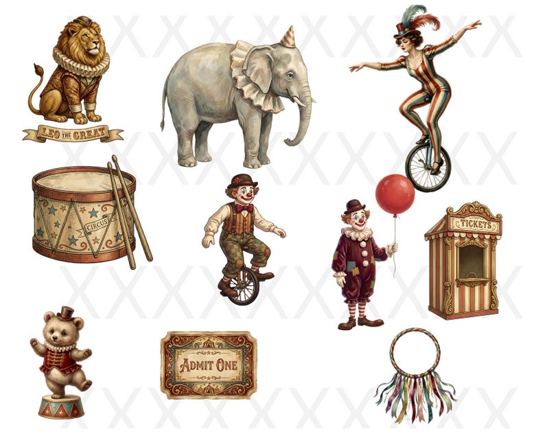 Vintage Circus Clipart Bundle | 30 Circus Pngs | Transparent Background ...