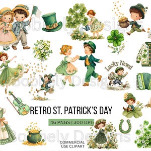 Retro St Patrick’s Day Clipart PNG Bundle | 46 PNG Files 300 DPI