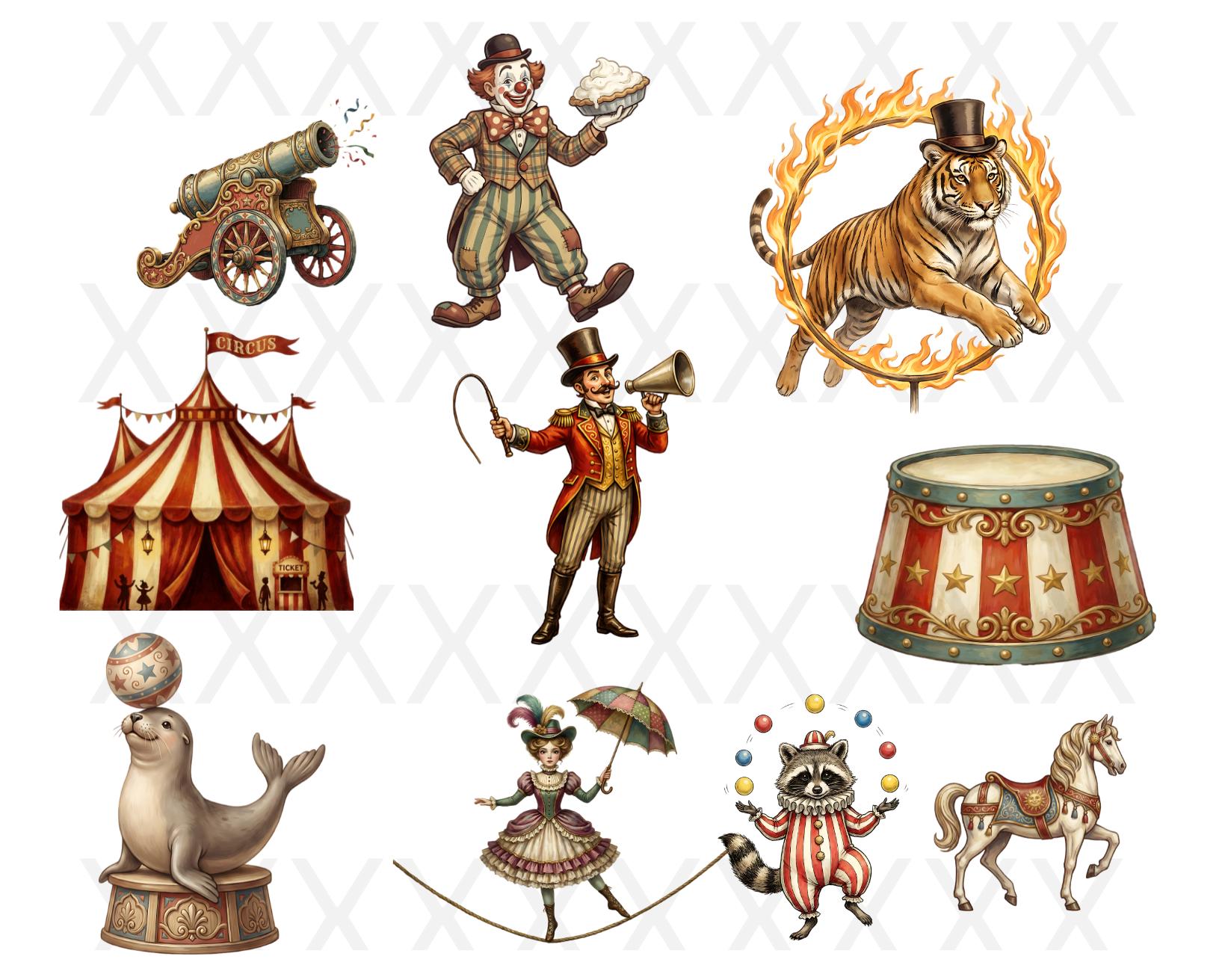 Vintage Circus Clipart Bundle | 30 Circus Pngs | Transparent Background ...