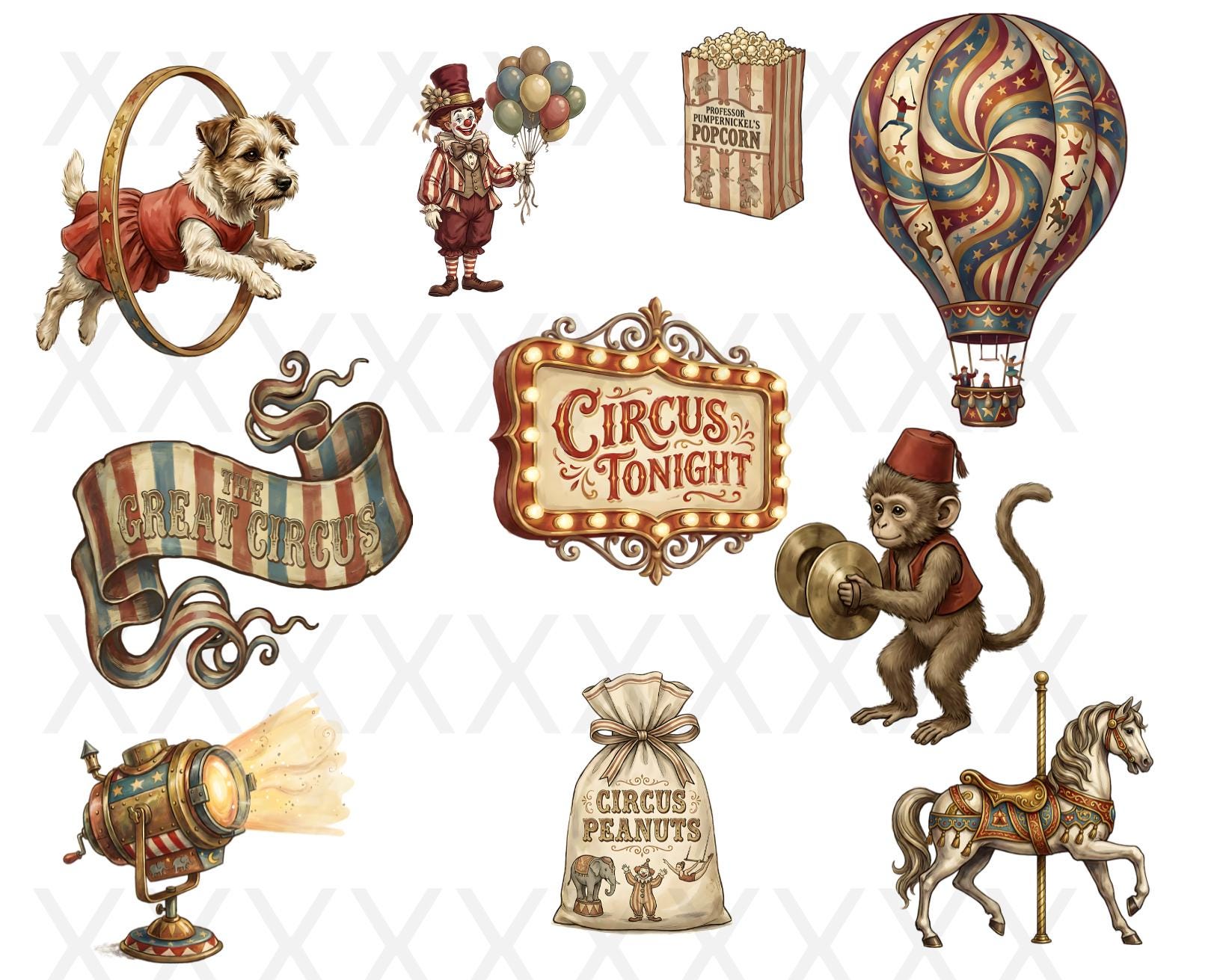 Vintage Circus Clipart Bundle | 30 Circus Pngs | Transparent Background ...