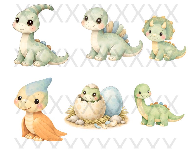Watercolor Dinosaur Clipart | Baby Dino PNG Bundle (300 DPI Digital ...
