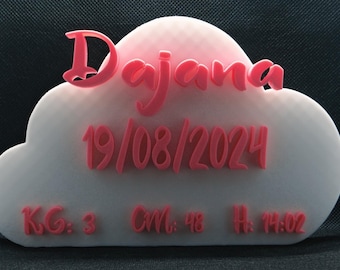 Nube 3D personalizada - Decoración de nacimiento con nombre