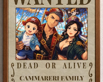 Cartel de "Se busca" personalizado a partir de una foto – Archivo digital estilo anime One Piece, regalo para parejas o familias, retrato personalizado descargable.