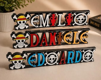 Placa personalizada con nombre de pirata estilo anime – Decoración para dormitorio, escritura 3D personalizada, idea de regalo única
