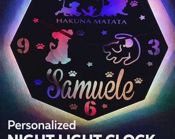 Reloj LED personalizado para niños: nombre personalizado, decoración de dormitorio, reloj de pared de cuento de hadas personalizable, regalo de cumpleaños.