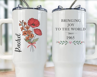 Personalized Birth Flower Tumbler, Birthday Gifts for Mom, Grandma Birthday Gift, Custom Name Gift for Mother's Day, Custom Birthday Tumbler