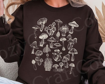 Vintage Mushroom Sweatshirt Cottagecore Aesthetic Woodland Fungi Sweater Goblincore Dark Academia Shirt Mushroom Lover Gift Forest Core Top