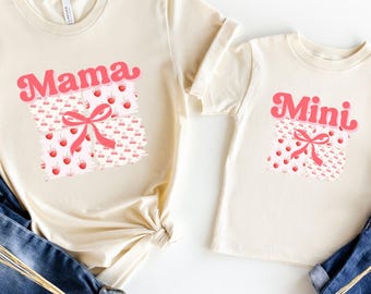 Mama and Mini Matching Pink Bow Shirt Mom and Me Coquette T-shirt Mommy and Daughter Outfits Girl Mom Tee Mother's Day Gifts Family Matching