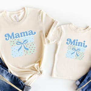 Mama and Mini Matching Blue Bow Shirt Mom and Me Coquette T-shirt Mommy and Daughter Outfits Girl Mom Tee Mother&#39;s Day Gifts Family Matching