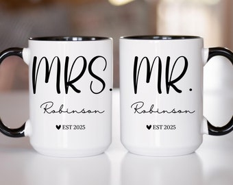 Personalized Mr And Mrs Mug Custom Name Mr Mrs Coffee Cup Wedding Gift Husband and Wife Mugs New Bride and Groom Gifts Couple Matching Mugs