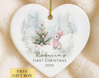 Personalized Baby Girl Ornament, Baby's First Christmas Ornament, Newborn Gift for Baby Girl, Custom Baby Bunny Ornament, Baby Xmas Keepsake