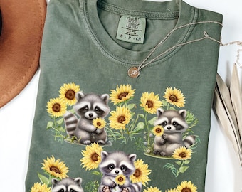 Cottagecore Cute Raccoon Shirt Wildflower Baby Raccoon Tshirt Aesthetic Floral Animal Tee Raccoon Lover Gift Comfort Colors® Oversized Tee