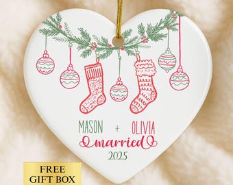 First Christmas Married Ornament, Mr and Mrs Ornaments, Personalized Wedding Gift, Custom Married Gift, Marriage Gift Couple, Newlywed Gifts