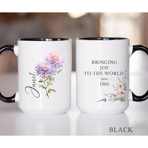Personalized 60th Birthday Gift Custom Name Birth Flower 60s Birthday Mug Bringing Joy to The World Since 1965 Birthday Mugs for Grandma