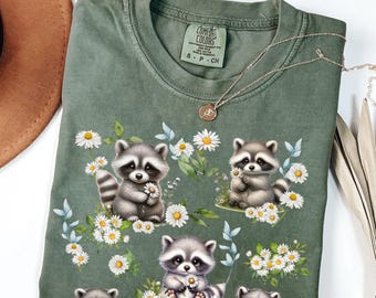 Cottagecore Cute Raccoon Shirt Wildflower Baby Raccoon Tshirt Aesthetic Floral Animal Tee Raccoon Lover Gift Comfort Colors® Oversized Tee