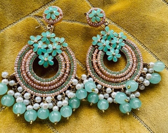 Earrings, Indian Earrings, Pakistani Earrings, Mughal, Jhumki Asian, colourful, green, Meenakari, Dangle Earrings, Boho, Party wear, Wedding