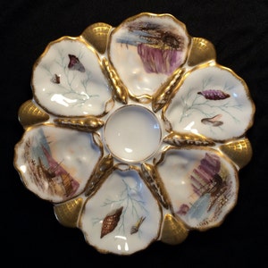 Oyster Plate Limoges antique hand painted gilded