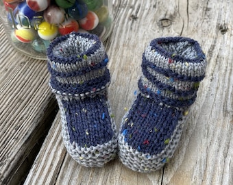 Baby Booties KNITTING PATTERN - Full Tweed Ahead - Seamless, Stripes, in Five Sizes - Digital Download PDF