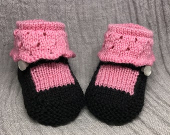 Baby Booties KNITTING PATTERN - Mary Jane - Seamed, in Five Sizes - Digital Download PDF