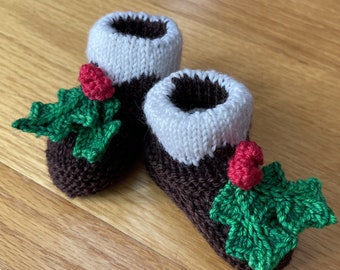 Baby Booties KNITTING PATTERN - Christmas Pudding - Seamless, in Five Sizes - Digital Download PDF