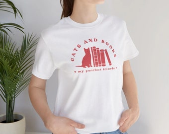 Cats and Books Lover Woman T Shirt - Cute Cat and Book Themed Tee - Perfect Gift for Readers and Cat Owners - Cats and Books Shirt